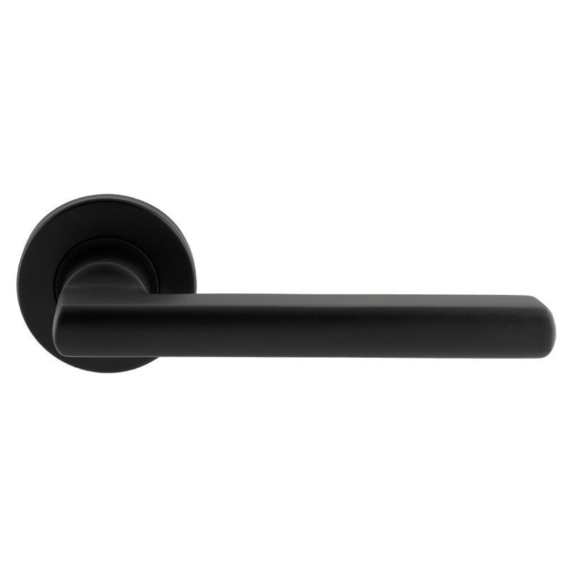 CARLTON LEVER ON SPRUNG PUSH-ON ROUND ROSE - MATT BLACK - PAIR