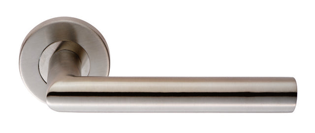 TREVIRI MITRED LEVER ON SPRUNG PUSH-ON ROUND ROSE - SATIN STAINLESS STEEL - PAIR