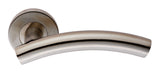 CURVED LEVER ON SPRUNG PUSH-ON ROUND ROSE - SATIN STAINLESS STEEL - PAIR