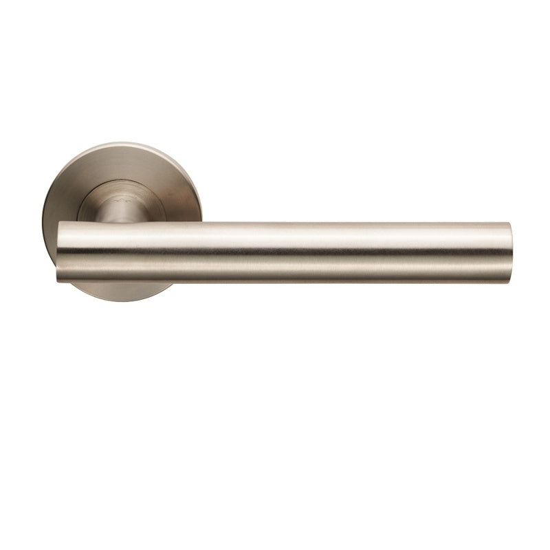PHILADELPHIA LEVER ON SPRUNG PUSH-ON ROUND ROSE - SATIN STAINLESS STEEL - PAIR