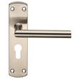MITRED LEVER ON FACE-FIX BACKPLATE - EURO 47.5MM - SATIN STAINLESS STEEL - SET