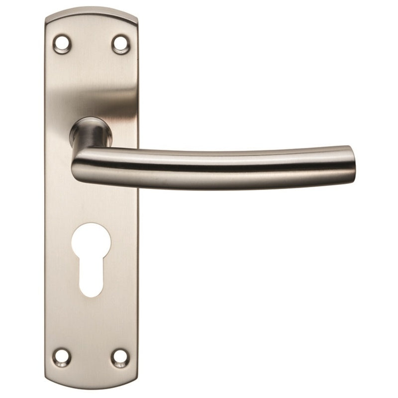 ARCHED LEVER ON FACE-FIX BACKPLATE - EURO 47.5MM - SATIN STAINLESS STEEL - SET