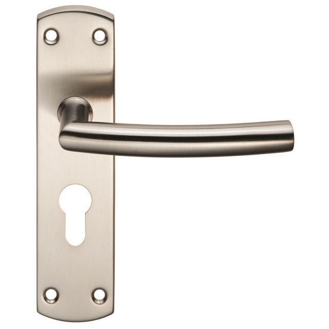 ARCHED LEVER ON FACE-FIX BACKPLATE - EURO 47.5MM - SATIN STAINLESS STEEL - SET