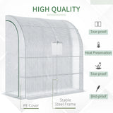 Outsunny Walk-In Lean to Wall Greenhouse with Windows and Doors, Outdoor Green House with 3 Tiers 4 Wired Shelves, 200L x 100W x 215Hcm, White
