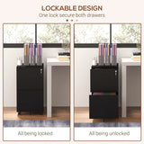 Vinsetto 2-Drawer Vertical Filing Cabinet with Lock and 5 Wheels, Steel Mobile File Cabinet, for A4, Legal and Letter Size, Pre-Assembled Body, Black