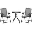 Outsunny 3 Piece Outdoor Bistro Set, Patio Conversation Furniture Set with 2 Folding Backrest Adjustable Armchairs and Glass Top Coffee Table, Grey