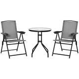 Outsunny 3 Piece Outdoor Bistro Set, Patio Conversation Furniture Set with 2 Folding Backrest Adjustable Armchairs and Glass Top Coffee Table, Grey