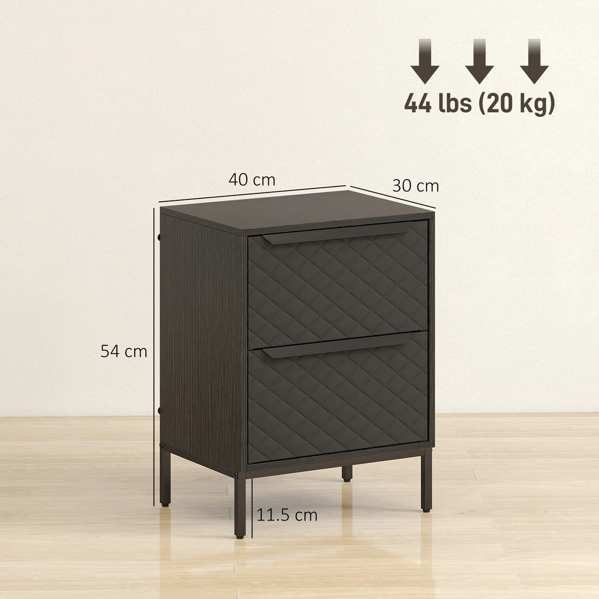 HOMCOM Chest of Drawers, Dresser with 2 Fabric Drawers and Aluminium Handles - Black