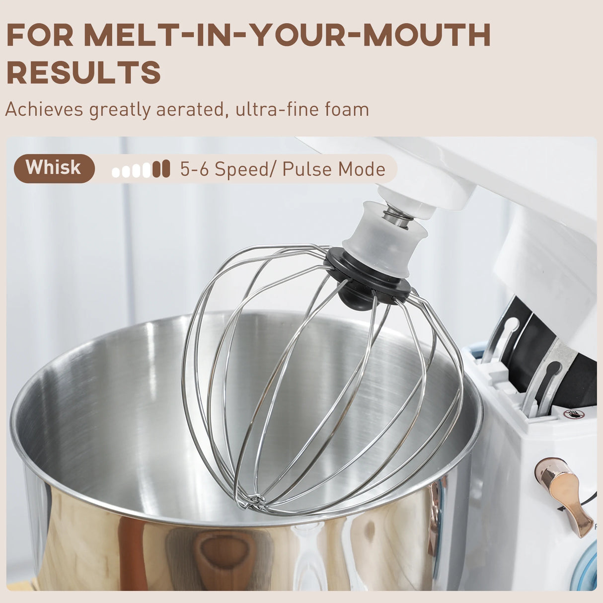 HOMCOM Stand Mixer, 5L Food Mixer for Baking, 6 Speeds and Pulse Setting, 1400W Cake Electric Kitchen Mixer with Dough Hook, Whisk, Stainless Steel Bowl, Splash Guard, Beater, White