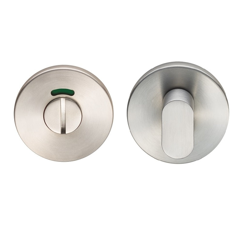 TURN & RELEASE - 5MM SPINDLE - PUSH-ON ROUND ROSE - OPTIONAL INDICATOR - SATIN STAINLESS STEEL - SET