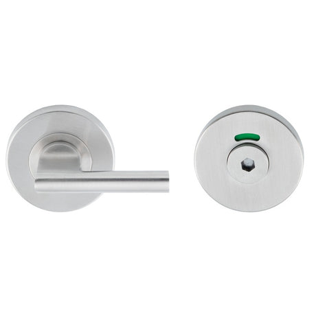 LARGE TURN & HEX RELEASE - 5MM SPINDLE - PUSH-ON ROUND ROSE - OPTIONAL INDICATOR - SATIN STAINLESS STEEL - SET