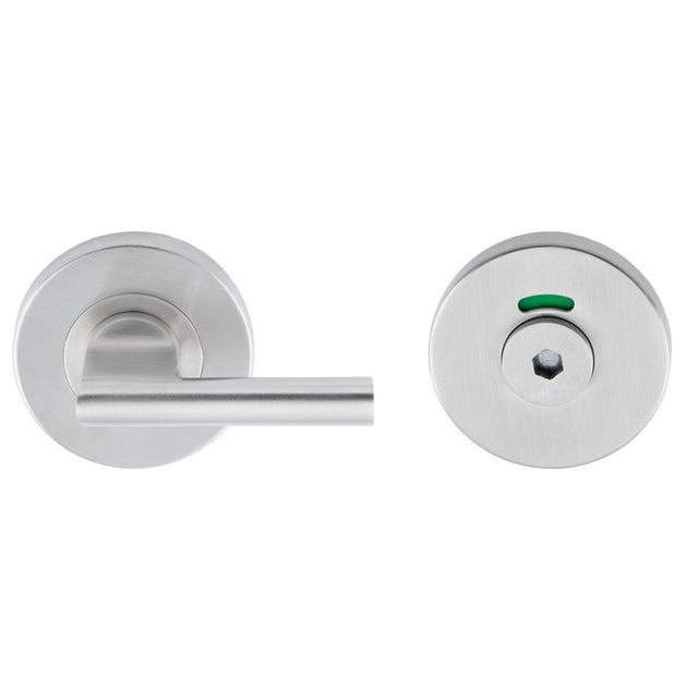 LARGE TURN & HEX RELEASE - 5MM SPINDLE - PUSH-ON ROUND ROSE - OPTIONAL INDICATOR - SATIN STAINLESS STEEL - SET