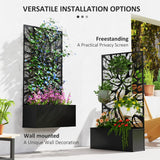 Outsunny Outdoor Metal Planter, with Back Trellis - Black