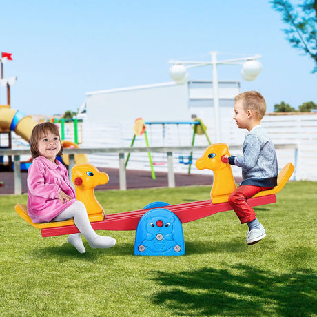 HOMCOM Kids Seesaw Safe Teeter Totter 2 Seats with Easy-Grip Handles, Safe, Indoor Outdoor Living Room Playroom Backyard Equipment, for 1-4 years old Multicolor