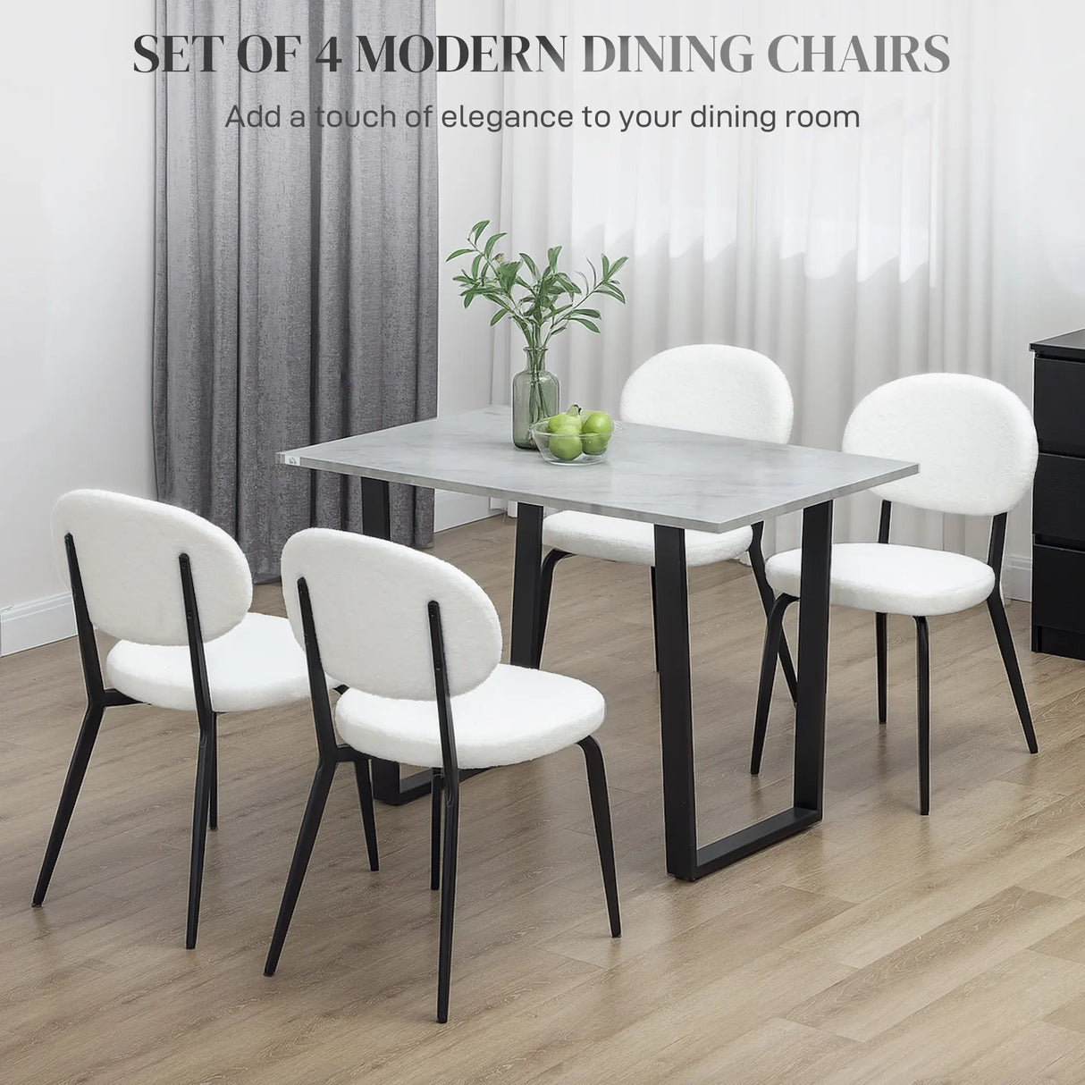 HOMCOM Set of Four Boucle Dining Chairs - White