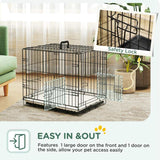 PawHut Dog Crate with 2 Doors with Tray, Soft Cushion, Foldable Metal Dog Cage for Extra Small Dogs, 60 x 40 x 50, Black