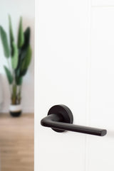 CleanTouch Anti-Bac Forme Milly Lever Door Handle on Minimal Round Rose - Matt Black - Set