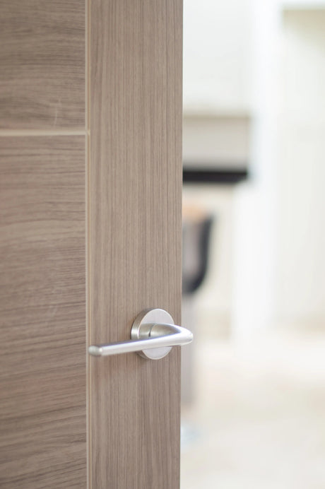 CleanTouch Anti-Bac Forme Milly Lever Door Handle on Minimal Round Rose - Satin Chrome - Set