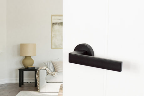 CleanTouch Anti-Bac Forme Asti Lever Door Handle on Minimal Round Rose - Matt Black - Set