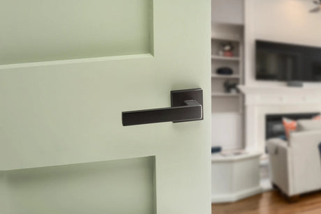 CleanTouch Anti-Bac Forme Asti Lever Door Handle on Minimal Square Rose - Matt Black - Set