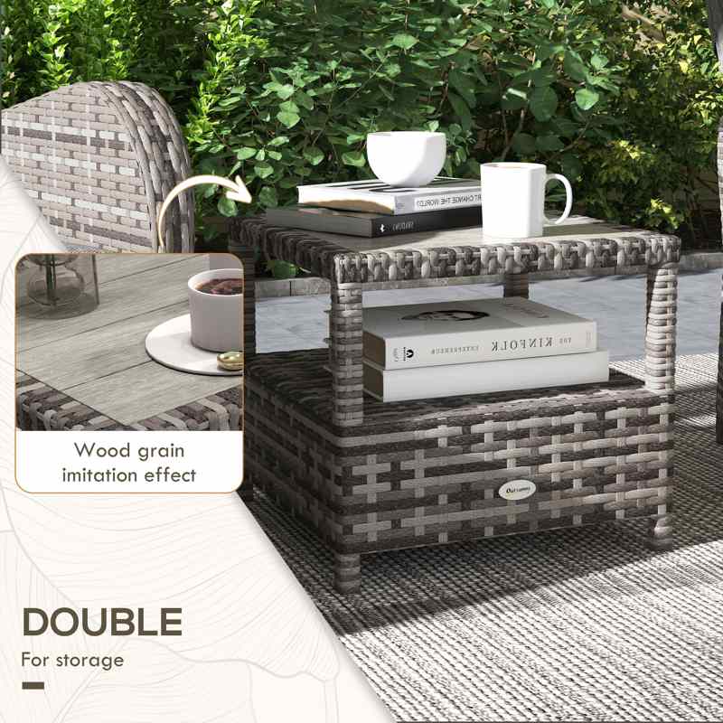 Outsunny 2 Seater Patio Rattan Chaise Lounge Sofa Set with Fabric Cushion, Grey and Brown