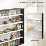 HOMCOM 5-Tier Wall Display Cabinet,  Wall Mounted Display Case w/ 4 Adjustable Shelves, Glass Doors, 60x80cm, Black and White
