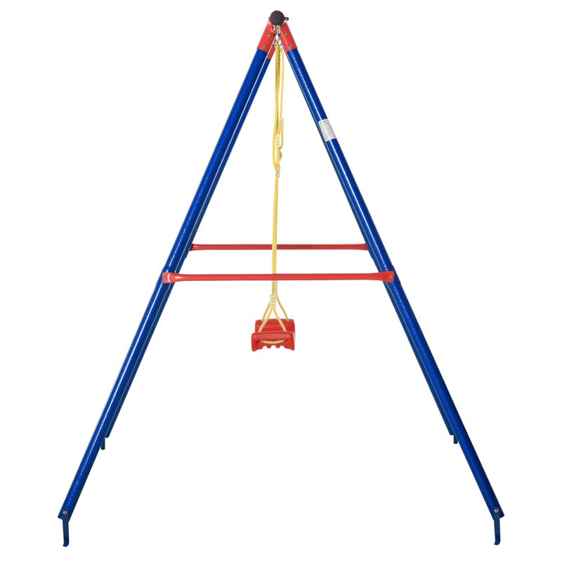 Outsunny Kids Swing Set Toddler Swing Adjustable Rope Heavy Duty A-Frame Stand Outdoor Playset for 3-8 Years Old Blue