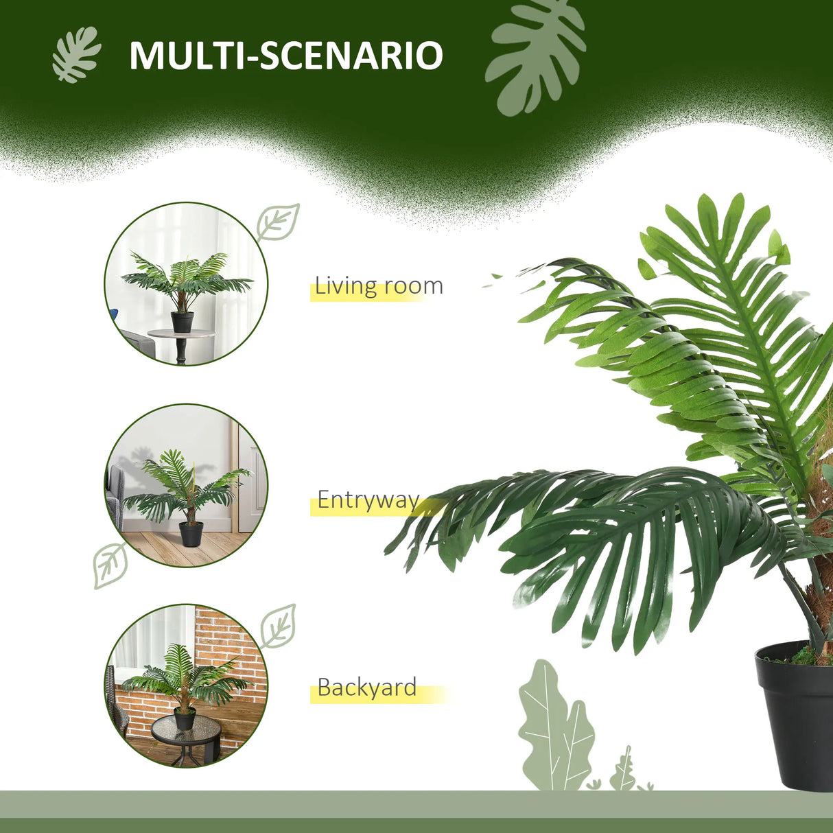 Outsunny 2 Pack 60cm Artificial Palm Tree Decorative Plant with Nursery Pot, Fake Tropical Tree for Indoor Outdoor Dcor