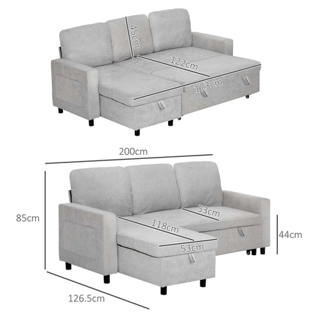 HOMCOM L Sofa Bed, with Storage - Light Grey