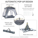 Outsunny 4 Person Automatic Camping Tent, Outdoor Pop Up Tent, Portable Backpacking Dome Shelter, Light Grey