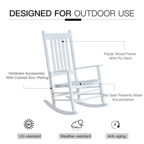 Outsunny Outdoor Porch Rocking Chair Armchair Wooden Patio Rocker Balcony Deck Garden Seat White