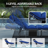 Outsunny Folding Sun Lounger with Canopy, Reclining Sunbed with Cushion, Side Pocket, Carrying Handle, Dark Blue