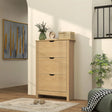 HOMCOM Slim Shoe Cabinet, Narrow Shoe Cupboard with 3 Drawers, Adjustable Shelves for 18 Pairs of Shoes, Natural Wood Finish