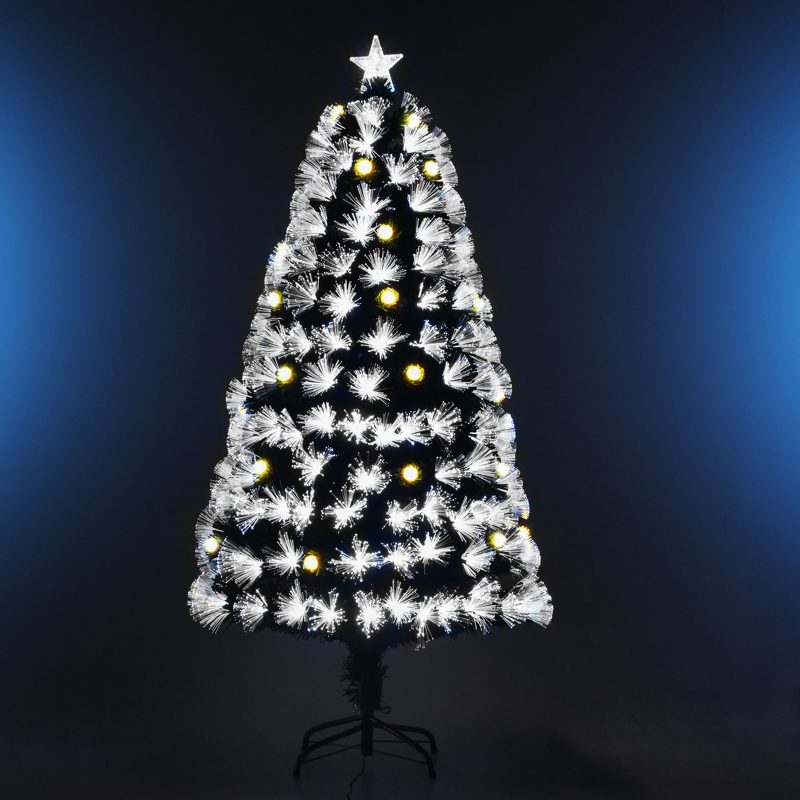 HOMCOM 5ft White Light Artificial Christmas Tree w/ 180 LEDs Star Topper Tri-Base Full Bodied Seasonal Decoration Pre-Lit Home