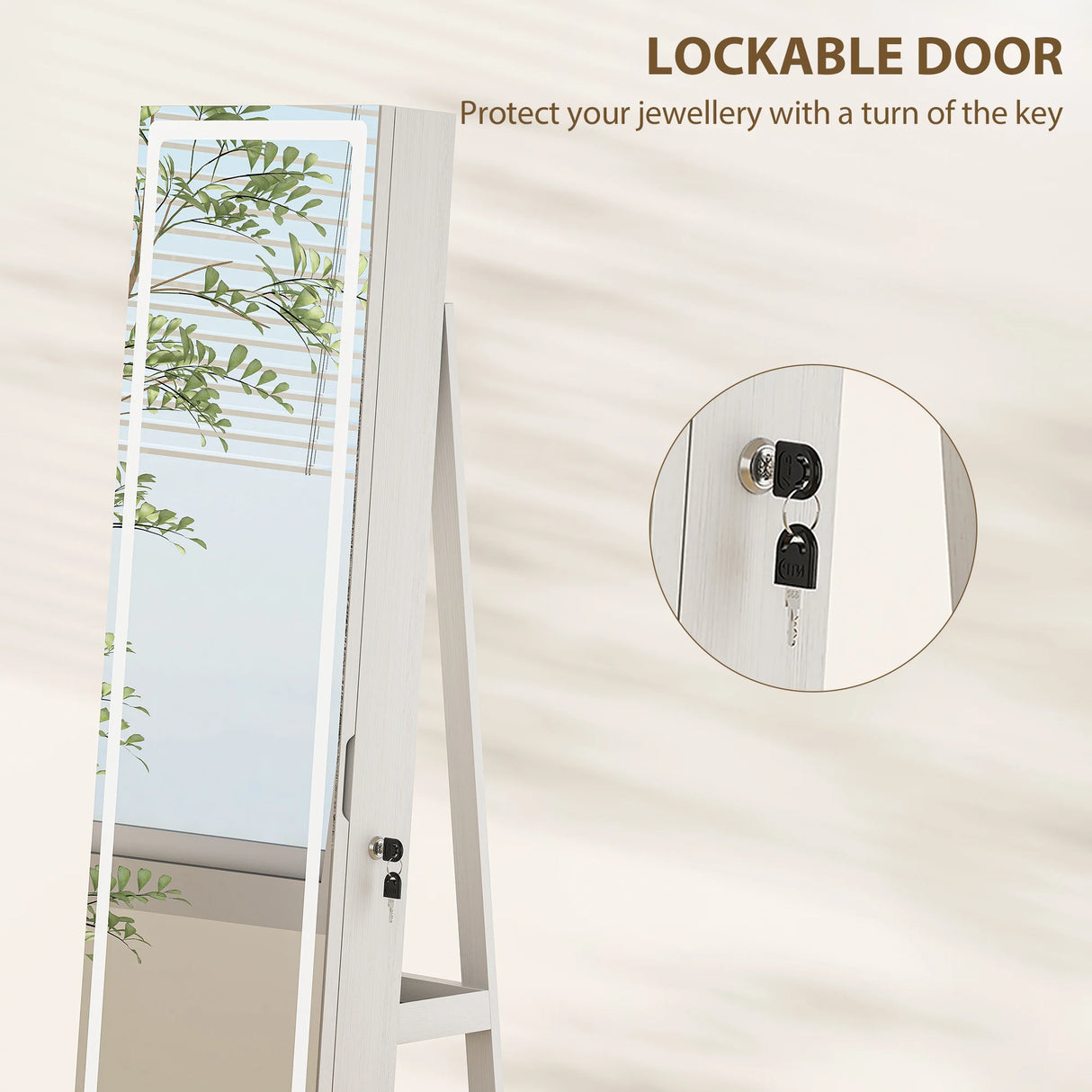 HOMCOM Storage Jewellery Cabinet, with Mirror and Lights - White