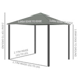 Outsunny 3 x 3(m) Patio Gazebo Canopy Garden Pavilion Tent Shelter Marquee with 2 Tier Water Repellent Roof, Mosquito Netting and Curtains, Aluminium Frame, Dark Grey