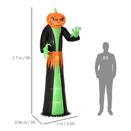 HOMCOM 9FT Inflatable Halloween Pumpkin Ghost with Build in LED,  Outdoor Lighted Blow Up Inflatables for Party Indoor, Garden, Lawn