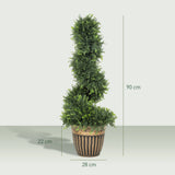 HOMCOM Set of 2 Artificial Plants, Topiary Spiral Boxwood Cypress Trees with Pot, for Home Indoor Outdoor Decor, 90cm