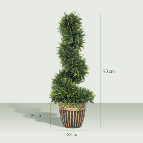 HOMCOM Set of 2 Artificial Plants, Topiary Spiral Boxwood Cypress Trees with Pot, for Home Indoor Outdoor Decor, 90cm