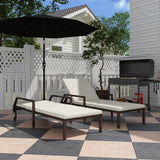 Outsunny Outdoor PE Rattan Sun Lounger Set of 2, Wicker Chaise Recliner Garden Chair with 5-Level Adjustable Backrest and 2 Wheels, Cream White