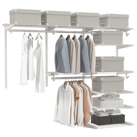 Adjustable Closet Organizer Kit with Shelves and Hanging Rods for 4 to 6 Feet-White