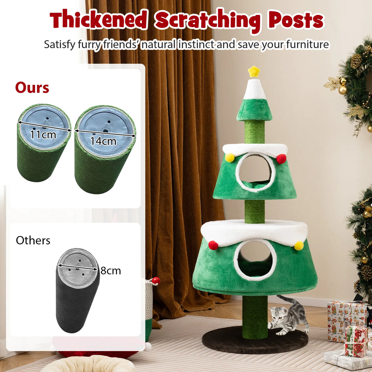 Christmas Cat Tree for Indoor Cats Cute Holiday Cat Tower with 2 Condos-Green