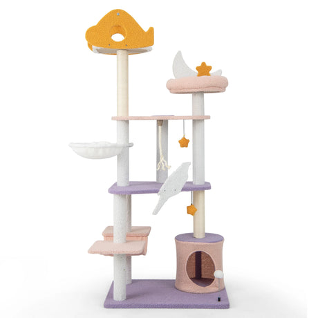 167 cm Multilevel Tall Cat Tower with Sisal Covered Scratching Posts-Purple