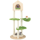 55 Inch Tall Cat Climbing Stand with Sisal Scratching Posts and Soft Cat Bed for Indoor Kittens-Green
