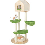 55 Inch Tall Cat Climbing Stand with Sisal Scratching Posts and Soft Cat Bed for Indoor Kittens-Green