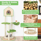 55 Inch Tall Cat Climbing Stand with Sisal Scratching Posts and Soft Cat Bed for Indoor Kittens-Green