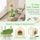 55 Inch Tall Cat Climbing Stand with Sisal Scratching Posts and Soft Cat Bed for Indoor Kittens-Green
