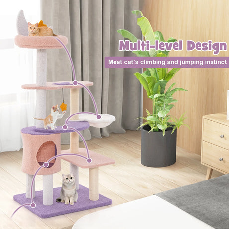 Multi-level Cat Tower with Sisal Covered Scratching Posts-S