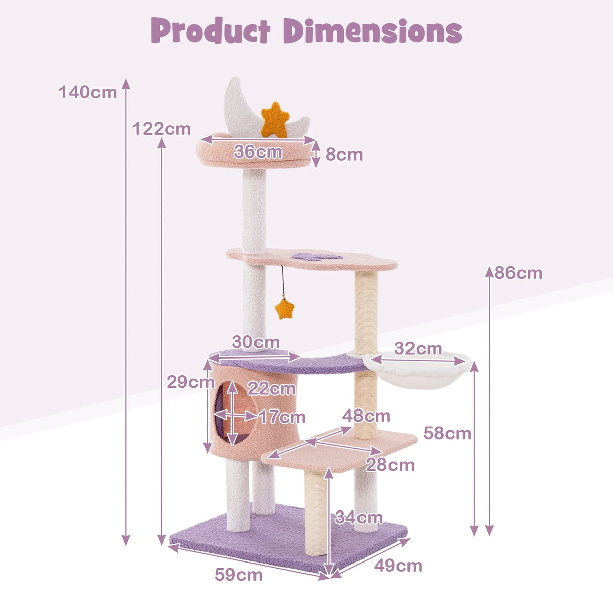 Multi-level Cat Tower with Sisal Covered Scratching Posts-S