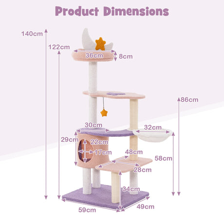 Multi-level Cat Tower with Sisal Covered Scratching Posts-S
